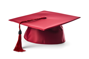 Red graduation student hat isolated on white background