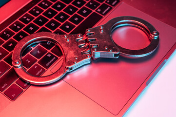 Cyber security design with handcuff and red light