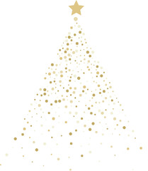 Christmas tree on transparent background. Gold Christmas tree as symbol of Happy New Year, Merry Christmas holiday celebration. Golden light decoration. Bright shiny design Vector
