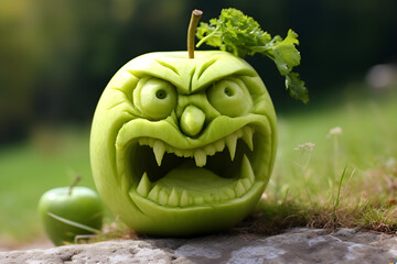 Apple monster face isolated on dark background