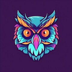 Vivid colors owl head isolated on color background