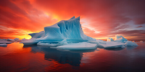 Beautiful landscape with iceberg view on the sunset