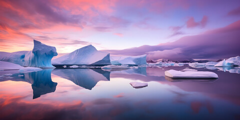 Beautiful landscape with iceberg view on the sunset