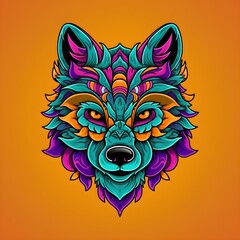 Bright colors wolf mascot wolf head