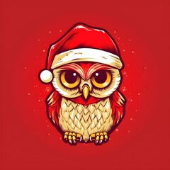 Owl mascot in red santa hat