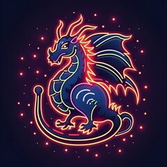 Neon christmas dragon logo, bright colorful symbol of 2024 New year