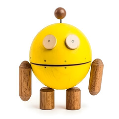 Cute funny yellow robot on white