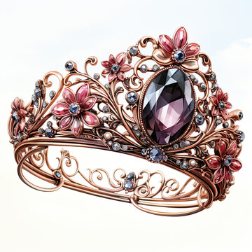 pink floral crown with purple gem clip art preview