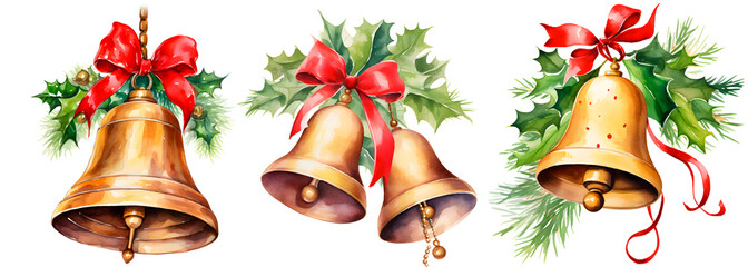 christmas bells with red ribbon