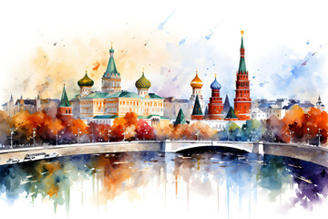 Abstract art of Moscow city in watercolor style painting