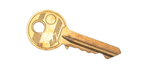 Vintage gold key isolated on no background transparent png