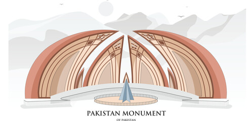 Pakistan Monument Islamabad, pakistan, detailed illustration of landmark - obrazy, fototapety, plakaty