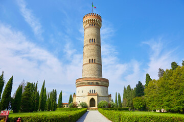 Beautiful Tower of San Martino della Battaglia near Lake Garda, Brescia, Italy. - obrazy, fototapety, plakaty