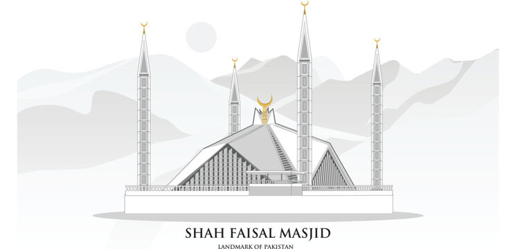 Fasial mosque detailed illustration, pakistan islamabad landmark