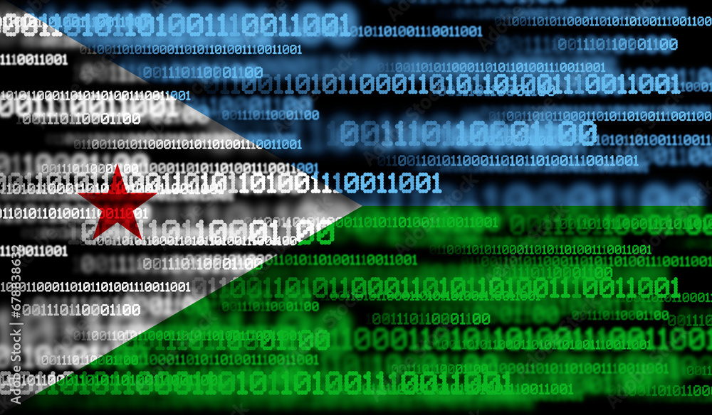 Poster flag of djibouti on binary code. modern technology concept