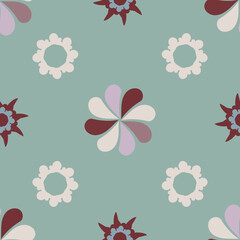 A colorful graphic retro pattern, a blue floral vintage style seamless background