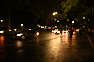 city ​​night lights cars defocused background