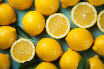 tasty and juicy lemons and slices, top view wallpaper