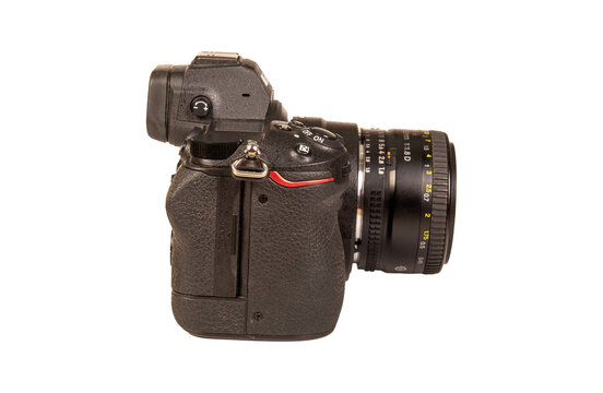 Side view of digital mirrorless camera isolated with no background png