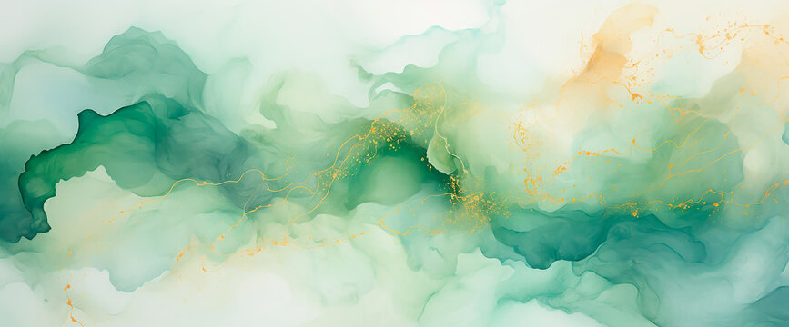 Líquido abstracto fondo - Alcohol ink tinta, fluido, - Oro elegante, blanco, verde 