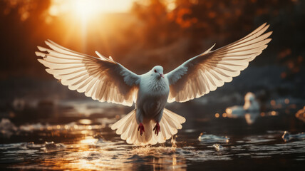 Heavenly white dove symbolizes love and peace - obrazy, fototapety, plakaty