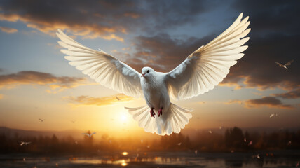 Obraz premium Heavenly white dove symbolizes love and peace