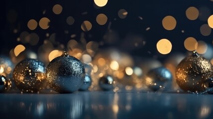 Fototapeta premium Christmas bauble and christmas Balls, blue and gold christmas decoration, shining holiday ornament deco, bright winter hangings and festive celebration merry christmas Tinsel