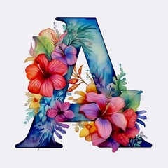 Floral watercolor letter a, generative ai 