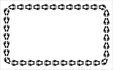 Rectangle foot step frame. Imprint, silhouette of a bare human foot.