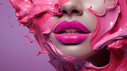 Beutiful Woman Face With Color Painting, Generative AI