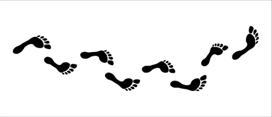 Fotobehang Human Barefoot Foot Track. Imprint silhouette on white © Quarta