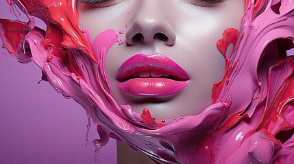 Beutiful Woman Face With Color Painting, Generative AI