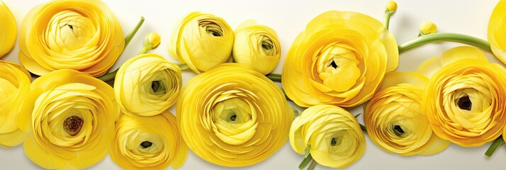 Bright Easter Table Setting with Gold Ranunculus, top view