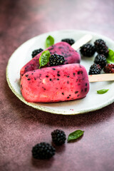 Yoghurt  ice cream pop sicle with  blackberry