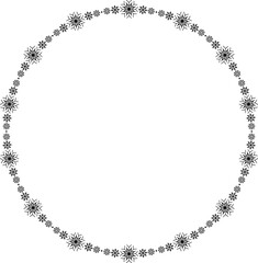 Snowflake circle frame. Winter snowflake round border.