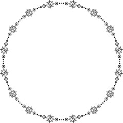 Snowflake circle frame. Winter snowflake round border.