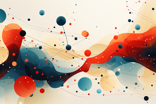 Abstract swirls and dotted patterns in red and blue