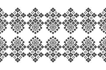 Ethnic geometric fabric pattern Cross Stitch.Ikat embroidery Ethnic oriental Pixel pattern white background. Abstract,vector,illustration. Texture,clothing,frame,decoration,motifs,silk,wallpaper.