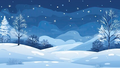 snow landscape with trees on snowy terrain background Generative AI