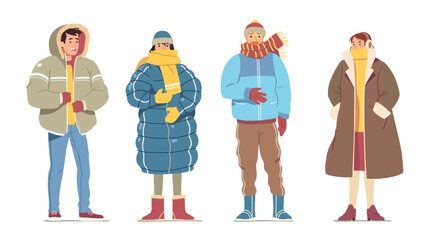 Man, woman casual winter cold weather clothes