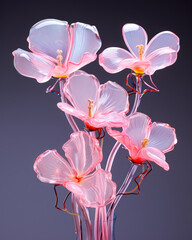 Abstract glass flowers in the style of naturalistic color palette and dreamlike installations, flower and nature motifs,