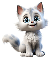 Adorable cute white fur cat character on transparent background, generative ai