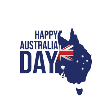 Happy Australia day vector typography illustration with an Australia map silhouette. Australia Day greeting card, poster, banner, template, postcard deign. 26 January Australia day Typographic Design.