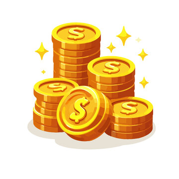 Pile of money and gold coins icon 3d cartoon style coins with dollar sign flat vector illustration