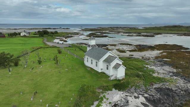 Gimsoy church in the Lofoten Islands. It is a parish church in the municipality of Vagan in Nordland county, Norway. 