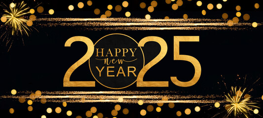 HAPPY NEW YEAR 2025 - Festive silvester New Year's Eve Party background greeting card with year and...