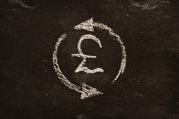 Chalk drawing on blackboard, pound sterling exchange rate concept.