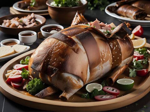 Capture the essence of Lechon in a mouthwatering food photography shot Generative AI