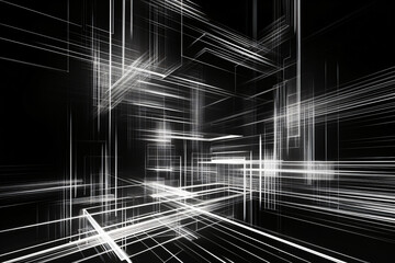 abstract black and white light lines on dark