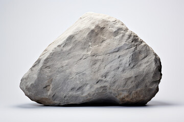 single rock with layered textures on white - obrazy, fototapety, plakaty